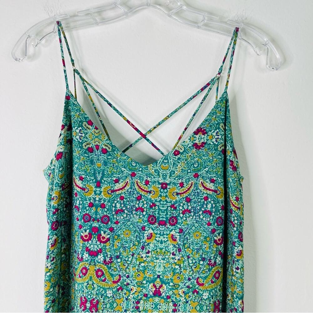 Anthropologie Maeve green pink silk floral boho strappy button tunic top 6 - Picture 2 of 11